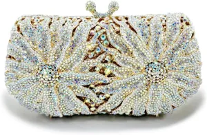 Glitter Women Rhinestone Flower Clutch Purse Diamonds Evening Bag Crystal Wedding Clutch Handbag for Prom Cocktail