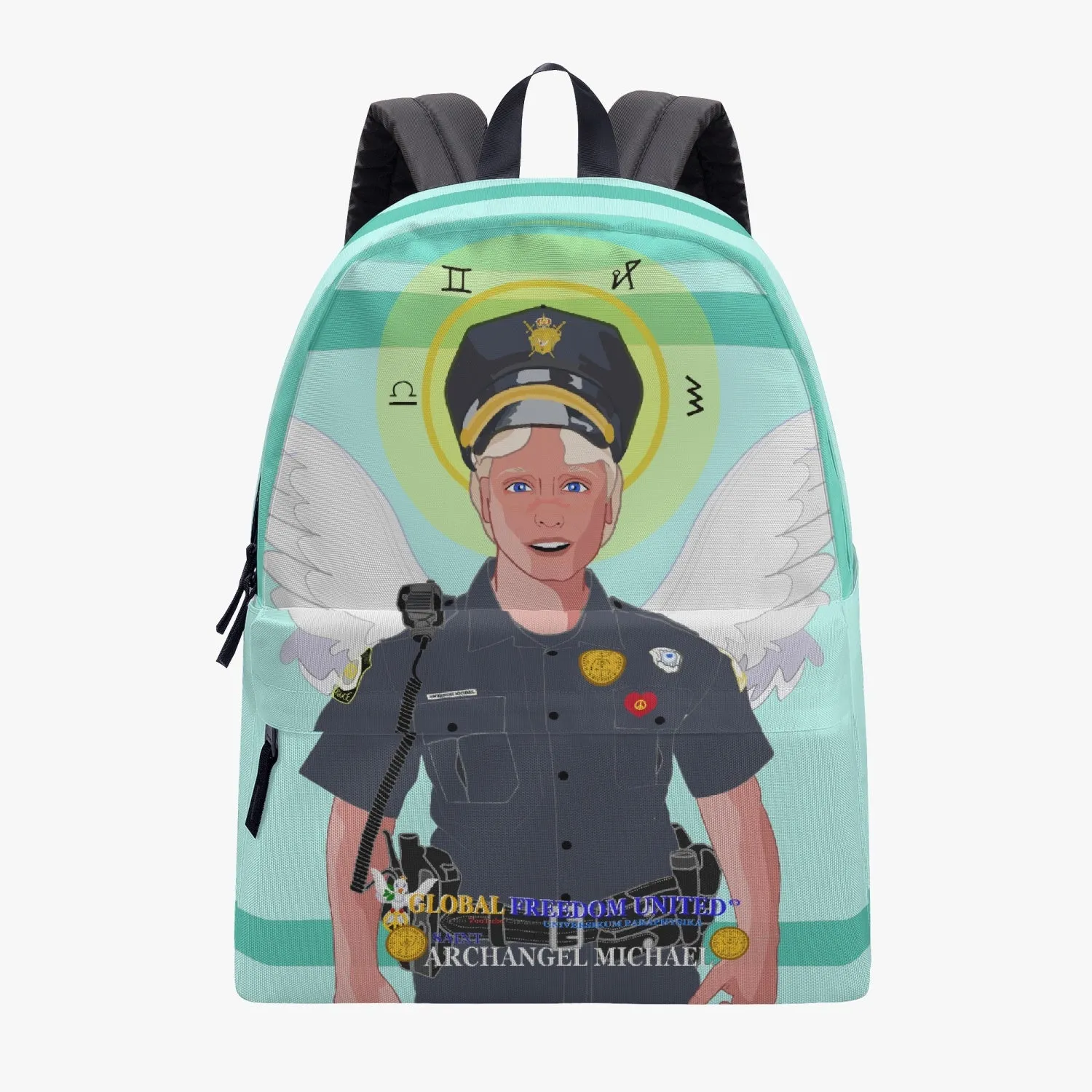 GLOBAL FREEDOM UNITED© Archangel Michael as Policemen English Light Green - All-over-print Canvas Backpack