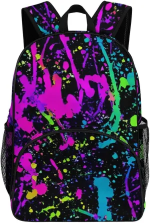 Glow in Dark Splatter Neon Backpack for Worker Teacher Business Hiking Travel Bag Shoulders Bag