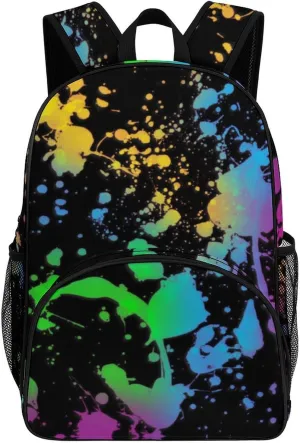 Glow in Dark Splatter Neon Backpack for Worker Teacher Business Hiking Travel Bag Shoulders Bag