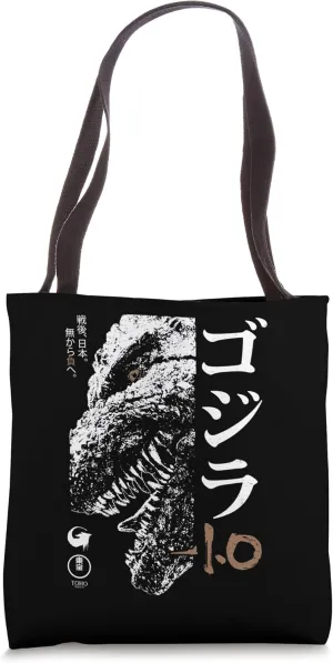 Godzilla Minus One Half Face Black & White Movie Poster Tote Bag