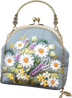 Gogobear Embroidery Beginner Kits for Adults, DIY Wallet/Purse/Handbag with Pattern & Instructions, Included Embroidery Cloth Bag/Chain/Craft Stamped/Hoops Threads