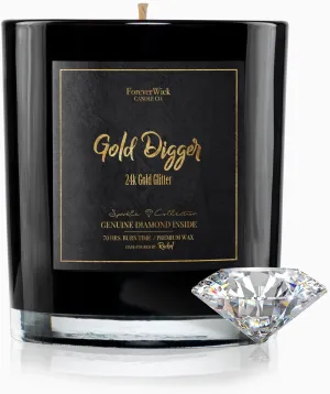 Gold Digger Sparkle Candle with Diamond Inside | Foreverwick Candles | Scented Soy Candles Gifts for Women Sexy Candle Gift | Anniversary Candles All-Natural Organic Soy Candle 14oz | 70h