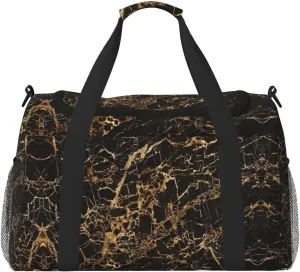 Gold marble print Large Canvas Travel Duffel Bag Weekender Bags for Women Overnight Bag Carry On Tote Bag