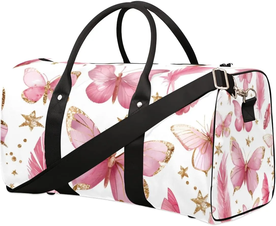 Golden Star Butterfly Travel Duffel bag for Men Women Weekender Overnight Bag Gym Bag Carry On Luggage Bags for Yoga Workout Sports