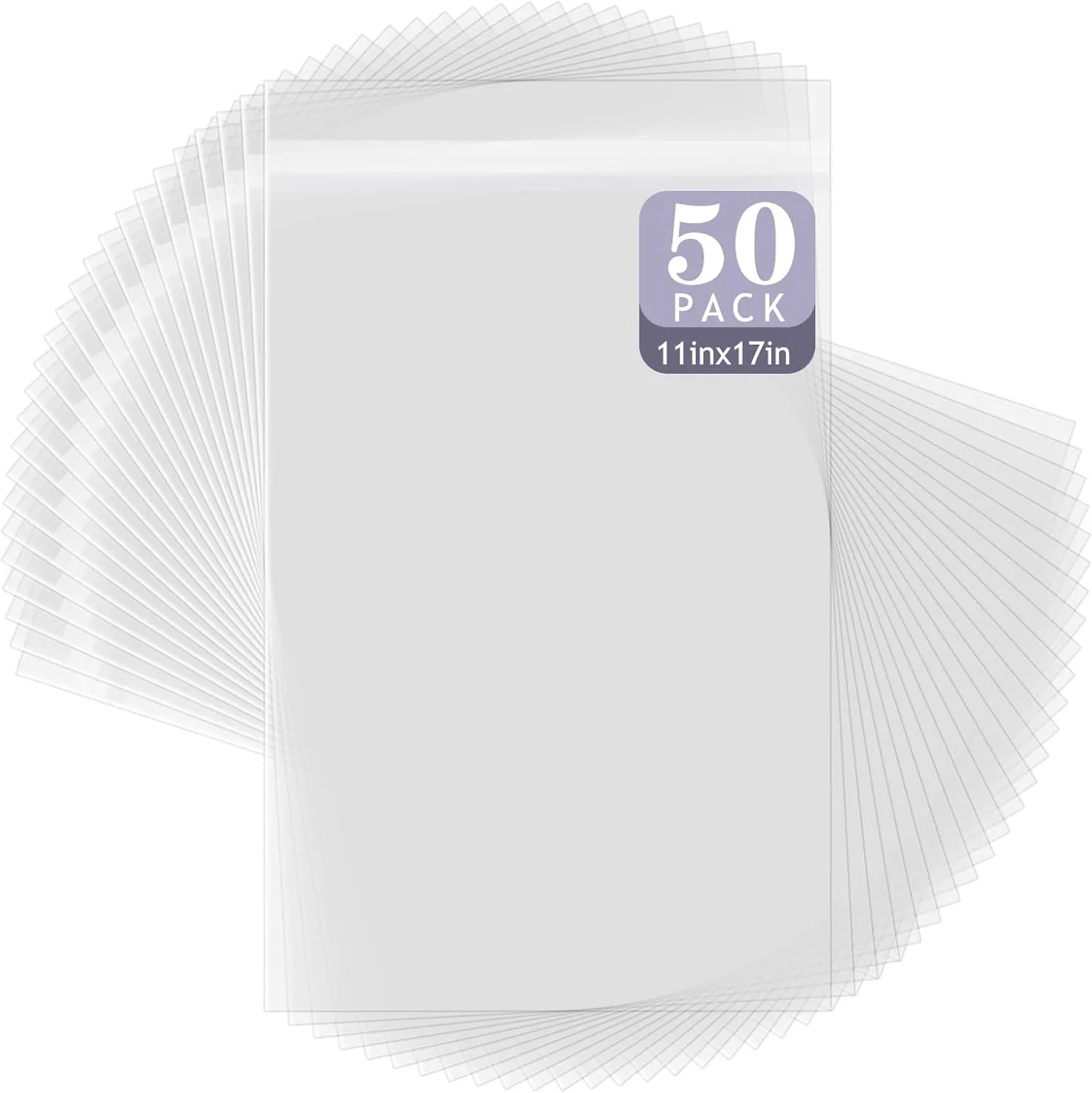 Golden State Art, 50 Pack Clear Bags for 11x17 Mats, Pictures, Acid-Free, 11 3/7" x17 1/2"