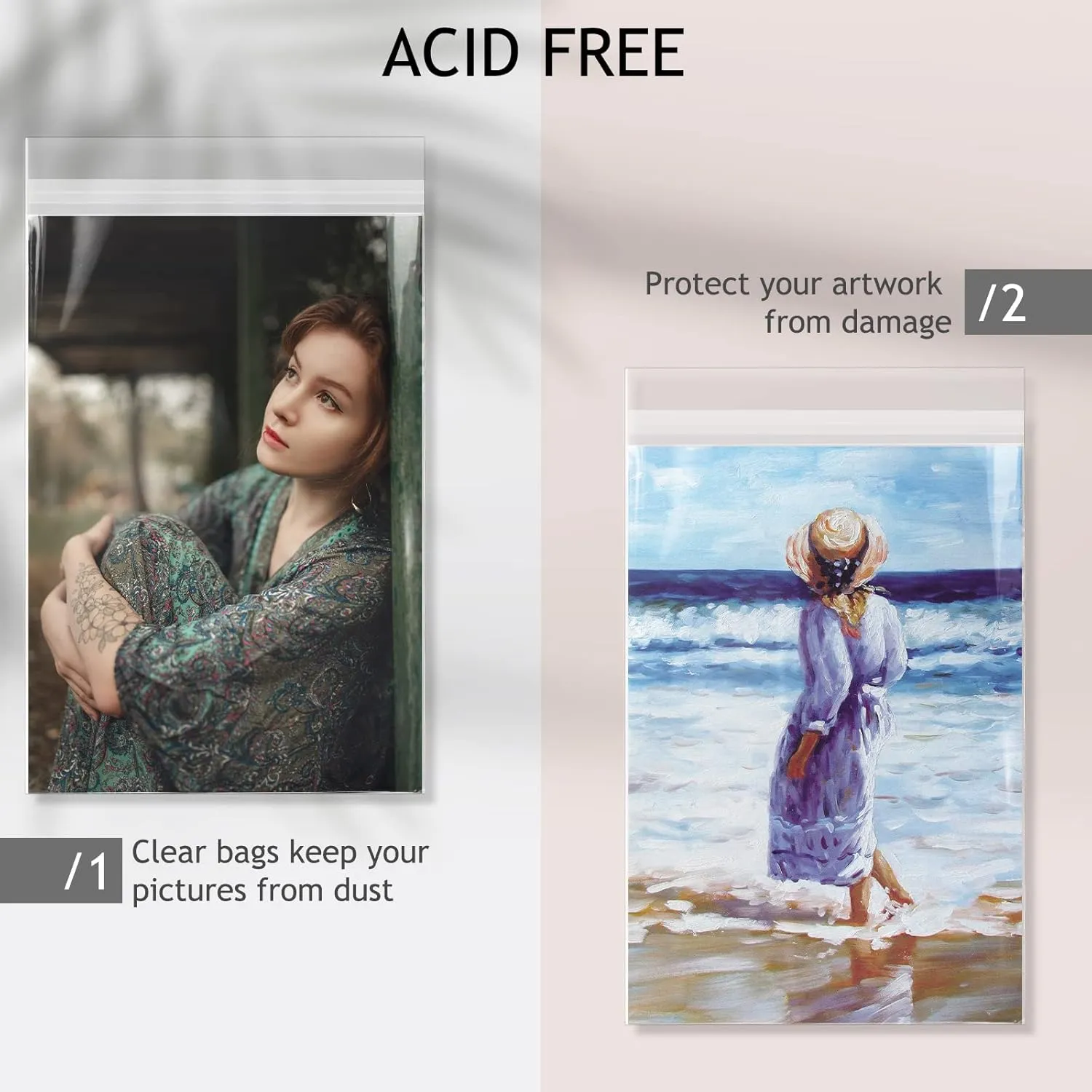 Golden State Art, 50 Pack Clear Bags for 11x17 Mats, Pictures, Acid-Free, 11 3/7" x17 1/2"