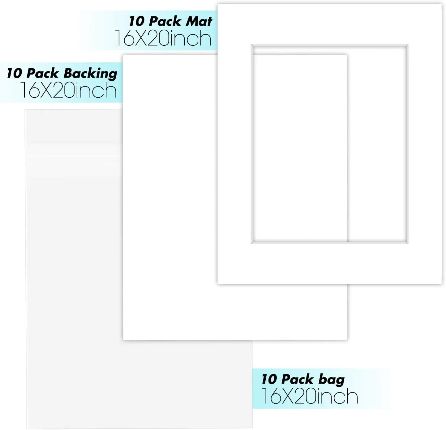 Golden State Art, Pack of 10 White Pre-Cut 16x20 Picture Mat for 11x14 Photo with White Core Bevel Cut Mattes Sets. Includes 10 High Premier Acid Free Mats & 10 Backing Board & 10 Clear Bags