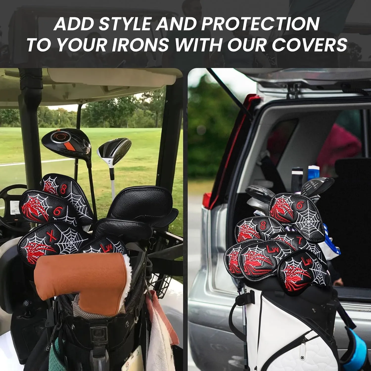 Golf Club Covers Iron Value 12 Pack Stylish Synthetic Leather Headcover, Embroidery Numbers Head Covers Universal Protector Fit Main Iron Wedge Clubs, Accessories Travel for Men Women
