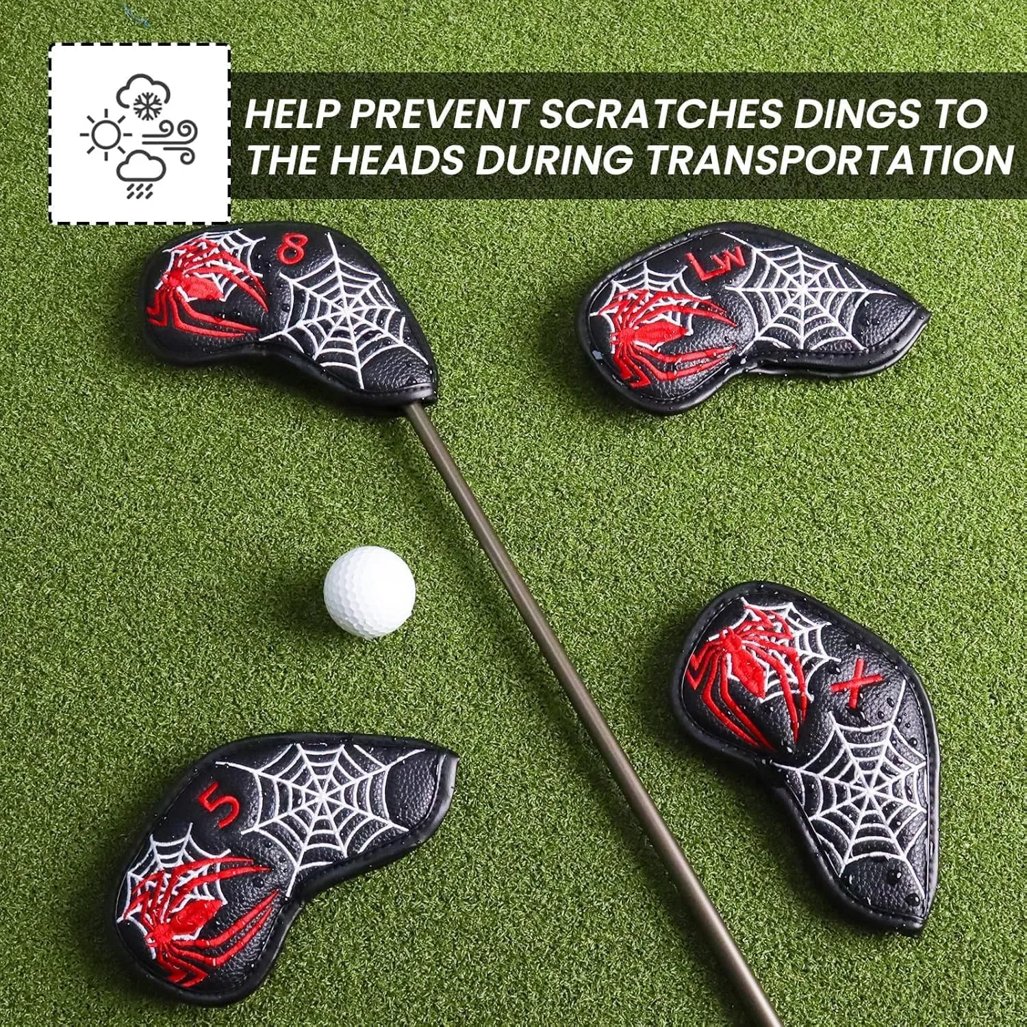 Golf Club Covers Iron Value 12 Pack Stylish Synthetic Leather Headcover, Embroidery Numbers Head Covers Universal Protector Fit Main Iron Wedge Clubs, Accessories Travel for Men Women