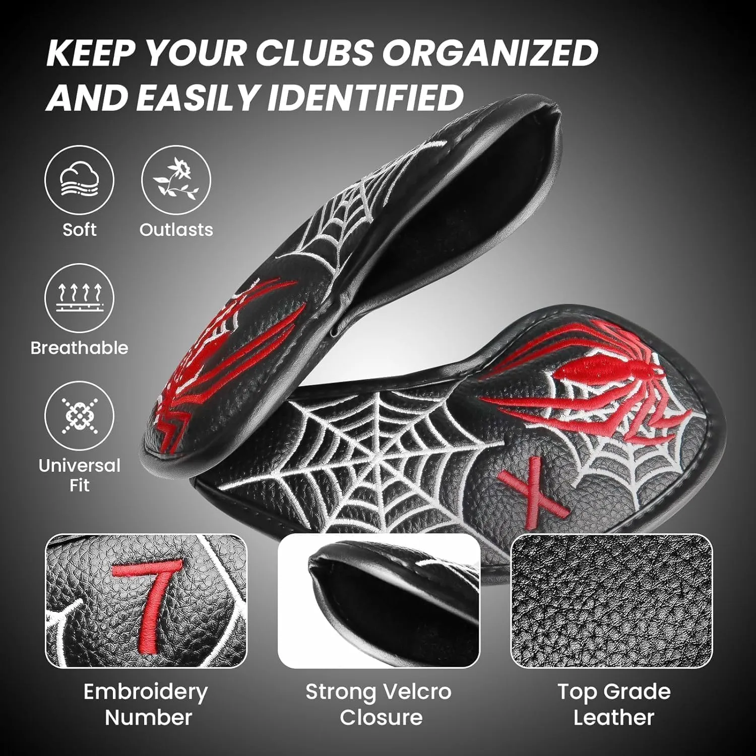 Golf Club Covers Iron Value 12 Pack Stylish Synthetic Leather Headcover, Embroidery Numbers Head Covers Universal Protector Fit Main Iron Wedge Clubs, Accessories Travel for Men Women