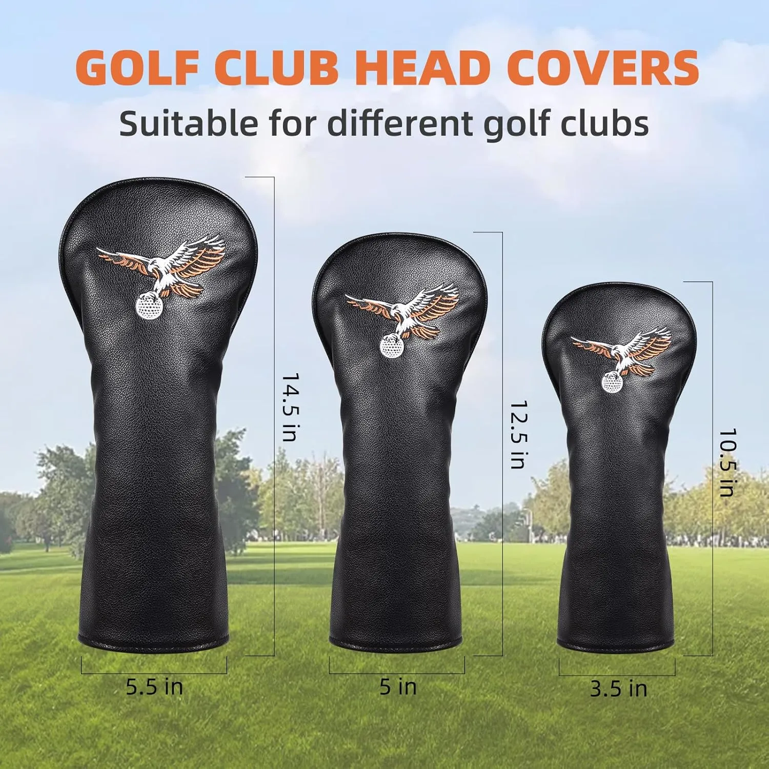 Golf Club Head Covers Set - Waterproof PU Leather Iron/Wood/Putter Headcovers (1,3,5, H Size) Premium Lightweight Golf Head Cover with Anti-Scratch Protection for Men & Women