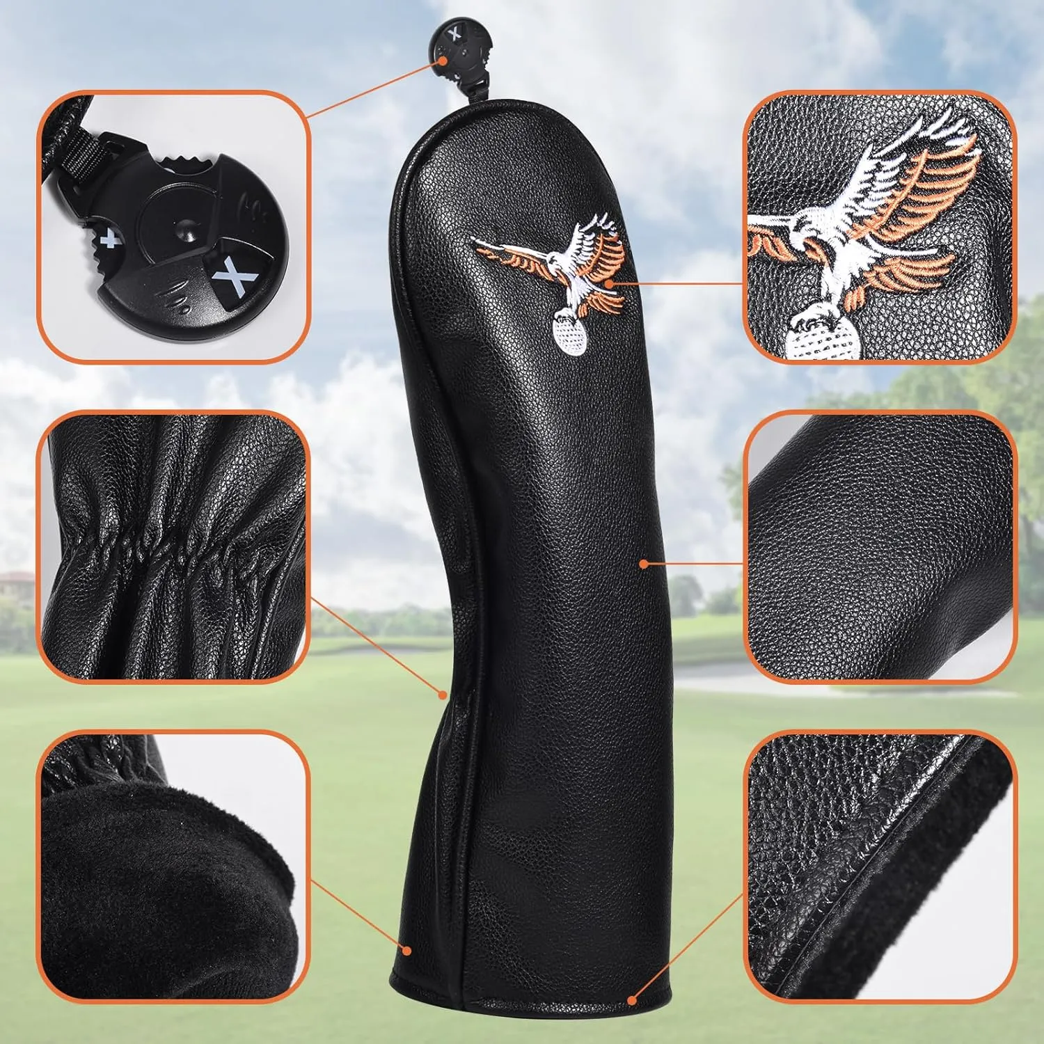 Golf Club Head Covers Set - Waterproof PU Leather Iron/Wood/Putter Headcovers (1,3,5, H Size) Premium Lightweight Golf Head Cover with Anti-Scratch Protection for Men & Women