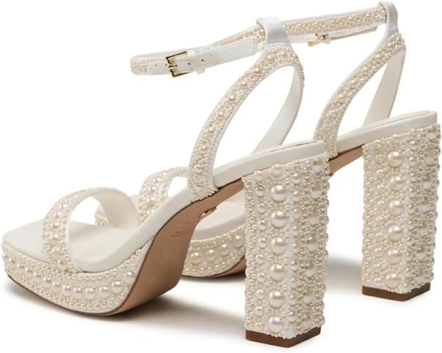 Goolita Womens Open Toe Pearl Platform Heels For Women Chunky Buckle Ankle Strap Wedding Heeled Sandals Dress Evening Bride Bridal Shoes