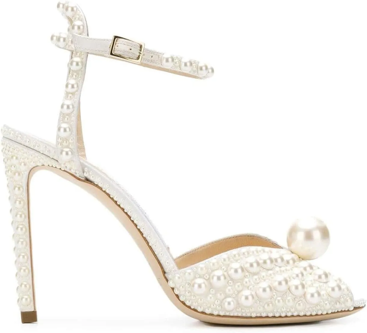 Goolita Womens Peep Toe Stiletto Heeled Sandals Shiny Pearl Buckle Ankle Strap Wedding Pumps Dress Evening Bride Bridal Shoes