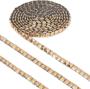 GORGECRAFT 4.16 Yards 8mm Wide Hot Fix Metal Brass Iron Nailhead Studded Decorative Upholstery Applique Trim Strip for DIY Clothes Bags Light Gold