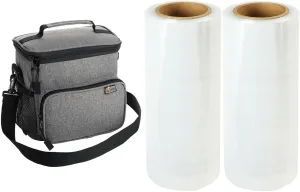 Gorilla Grip Insulated Lunch Bag and Plastic Stretch Film Roll Set of 2, Lunch Bag Size 15L in Light Gray, Lightweight, Shrink Wrap Roll has Industrial Strength in Clear, 2 Item Bundle