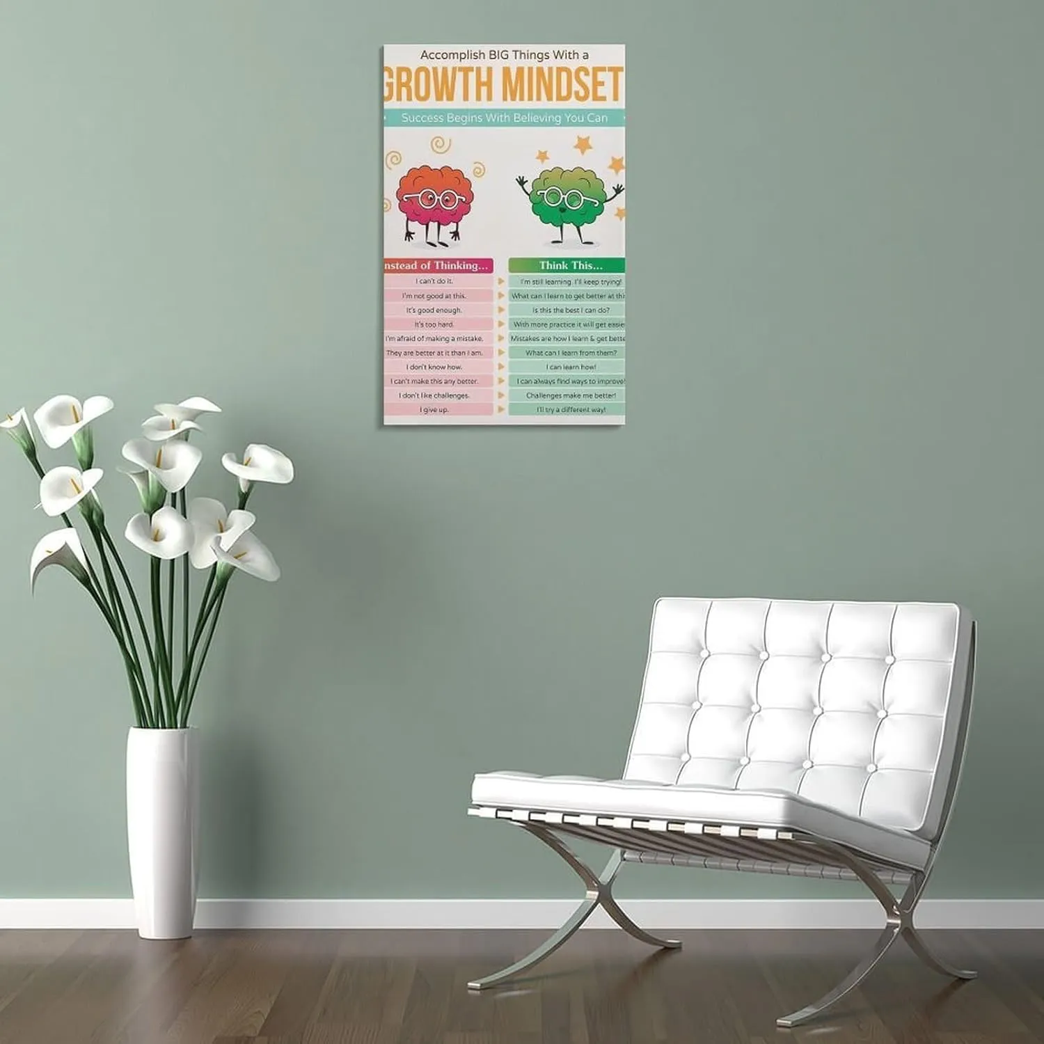 Growth Mindset For Students Inspire Motivate Motto Classic Posters Canvas Wall Art Posters For Room Aesthetic And Decor Poster For Bedroom Living Room Bathroom Kitchen Office Decor 20x30inch(50x75cm)F