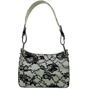 Gucci Handbag Green Black One Shoulder Bag Satin Lace Leather GUCCI Flower Semi Ladies Mint