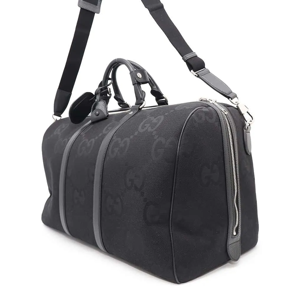 GUCCI Jumbo GG Duffle Travel Bag Black739625 Canvas Leather