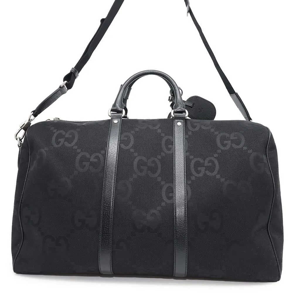 GUCCI Jumbo GG Duffle Travel Bag Black739625 Canvas Leather