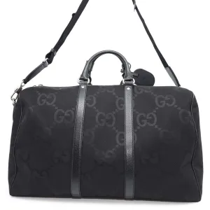 GUCCI Jumbo GG Duffle Travel Bag Black739625 Canvas Leather