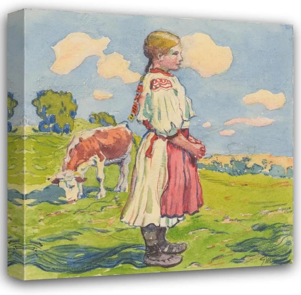 Gustáv Mallý 15x15 Gallery Wrapped Canvas Museum Art Print Titled: 10. - Shepherdess (1932)