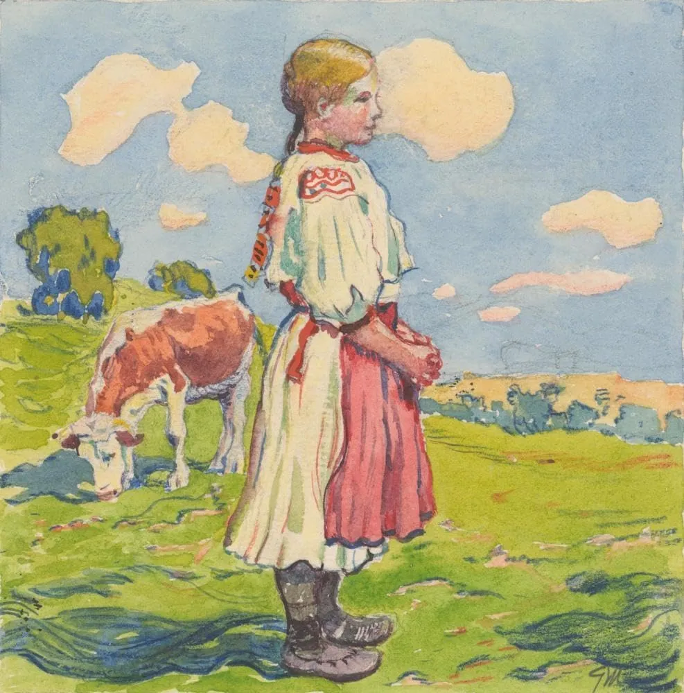 Gustáv Mallý 15x15 Gallery Wrapped Canvas Museum Art Print Titled: 10. - Shepherdess (1932)