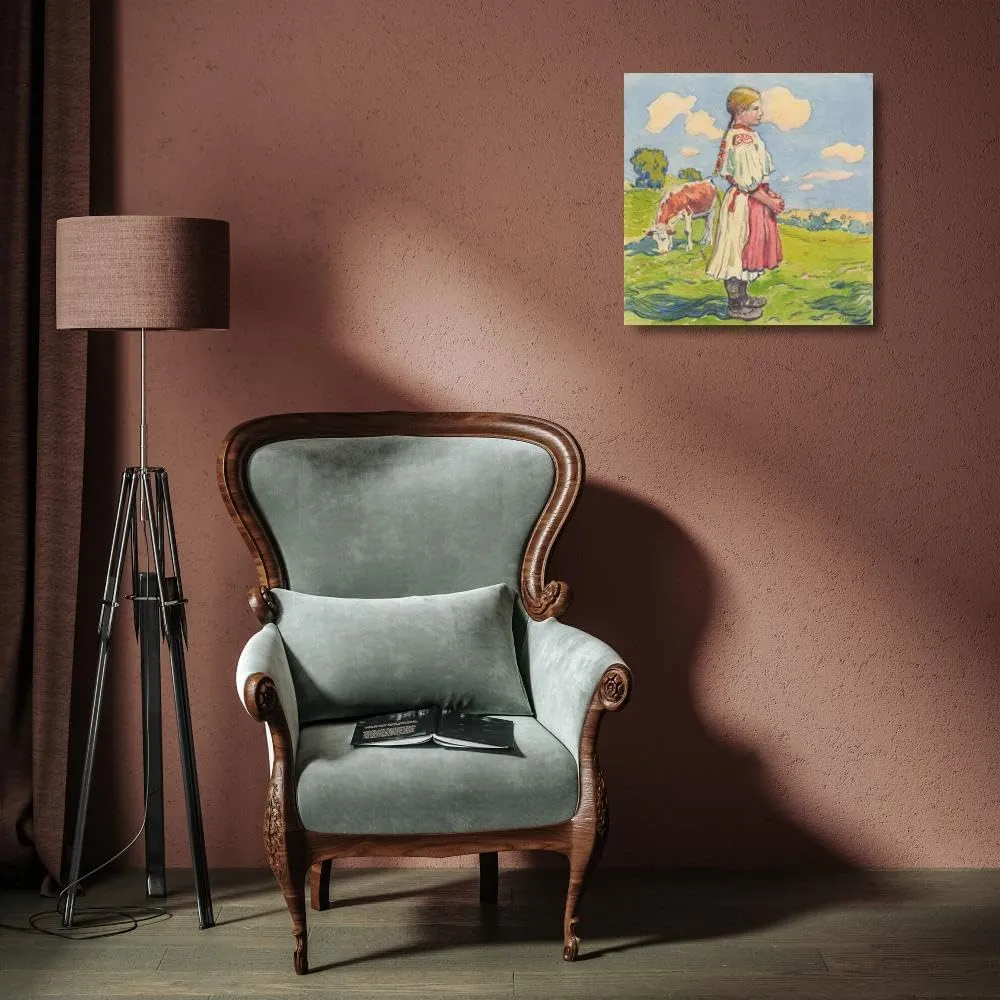 Gustáv Mallý 15x15 Gallery Wrapped Canvas Museum Art Print Titled: 10. - Shepherdess (1932)