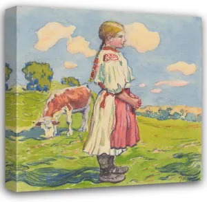 Gustáv Mallý 15x15 Gallery Wrapped Canvas Museum Art Print Titled: 10. - Shepherdess (1932)