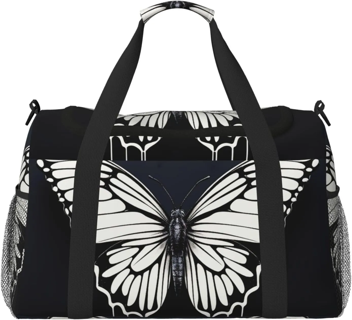 Gym Bag A black and white butterfly Duffel Bag for Men Women Travel Overnight Bag with Shoe Compartment Workout Bags