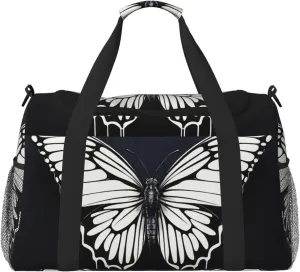 Gym Bag A black and white butterfly Duffel Bag for Men Women Travel Overnight Bag with Shoe Compartment Workout Bags