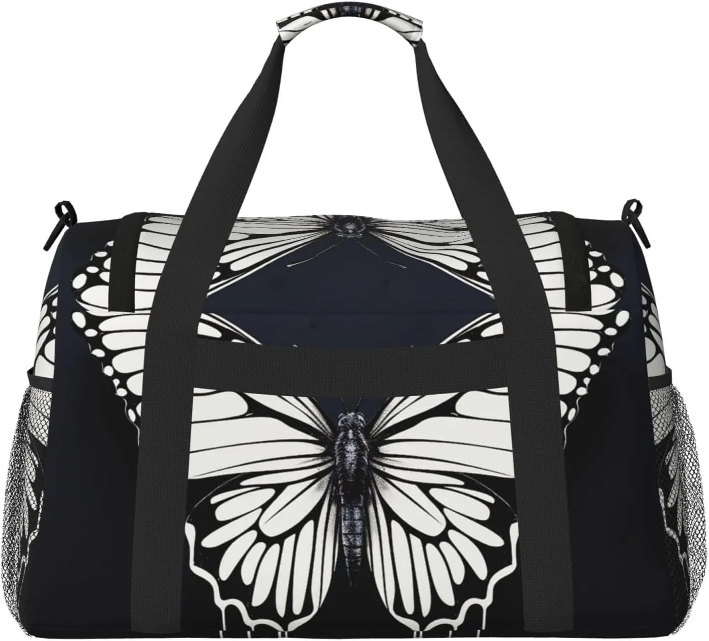 Gym Bag A black and white butterfly Duffel Bag for Men Women Travel Overnight Bag with Shoe Compartment Workout Bags