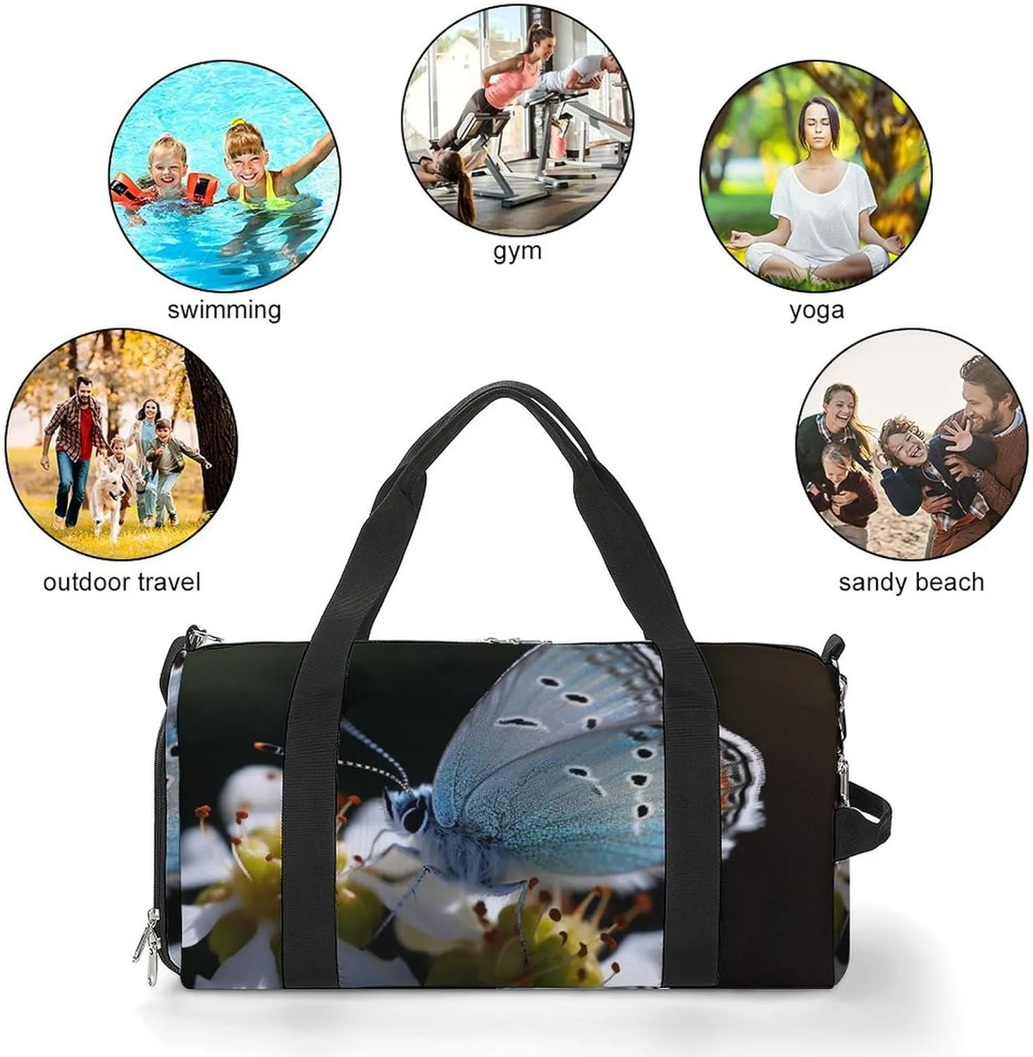 Gym Bag Butterfly Lingering on Flower Duffel Bag for Men Women Travel Overnight Bag with Shoe Compartment Workout Bags