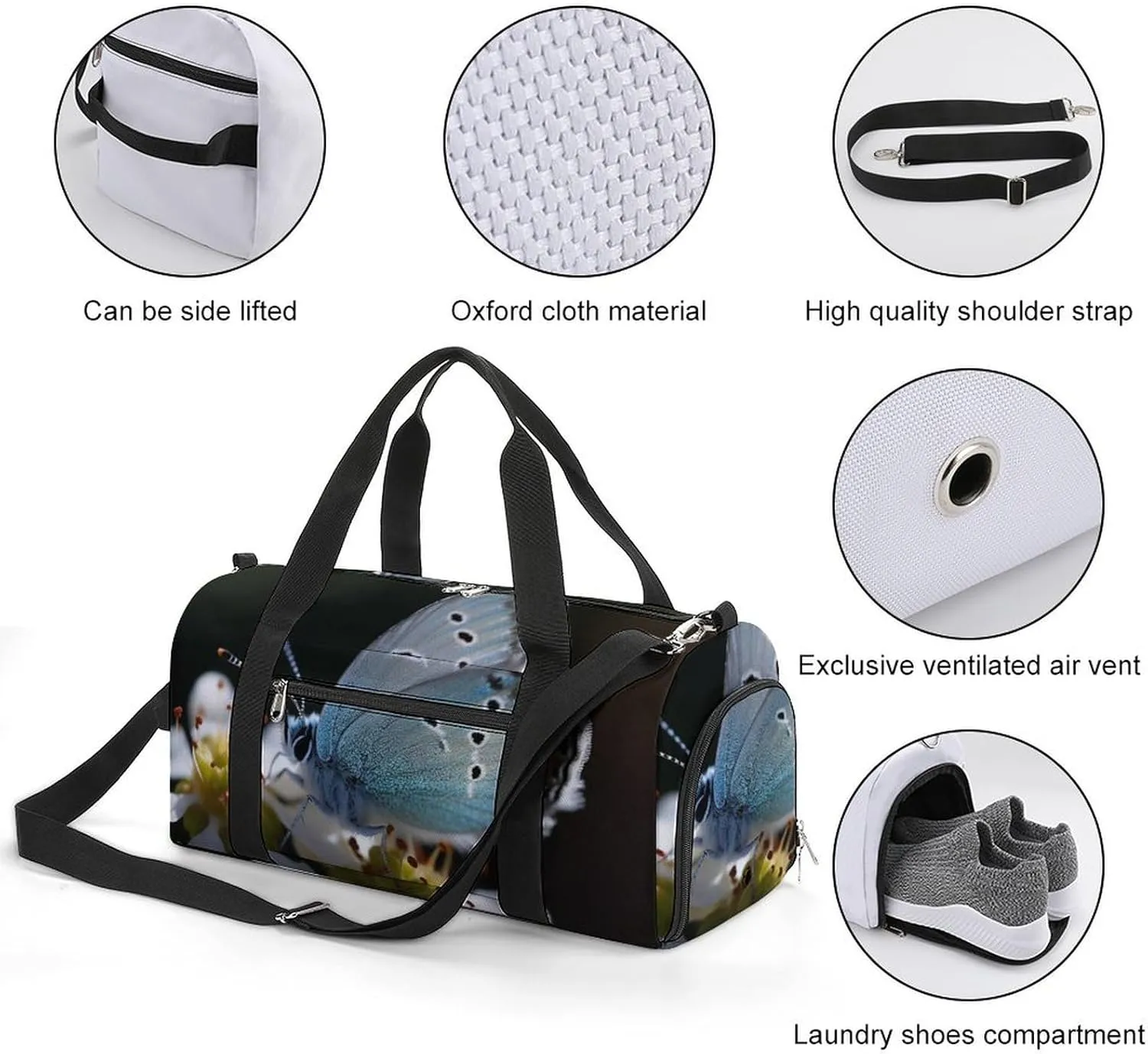 Gym Bag Butterfly Lingering on Flower Duffel Bag for Men Women Travel Overnight Bag with Shoe Compartment Workout Bags