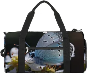 Gym Bag Butterfly Lingering on Flower Duffel Bag for Men Women Travel Overnight Bag with Shoe Compartment Workout Bags