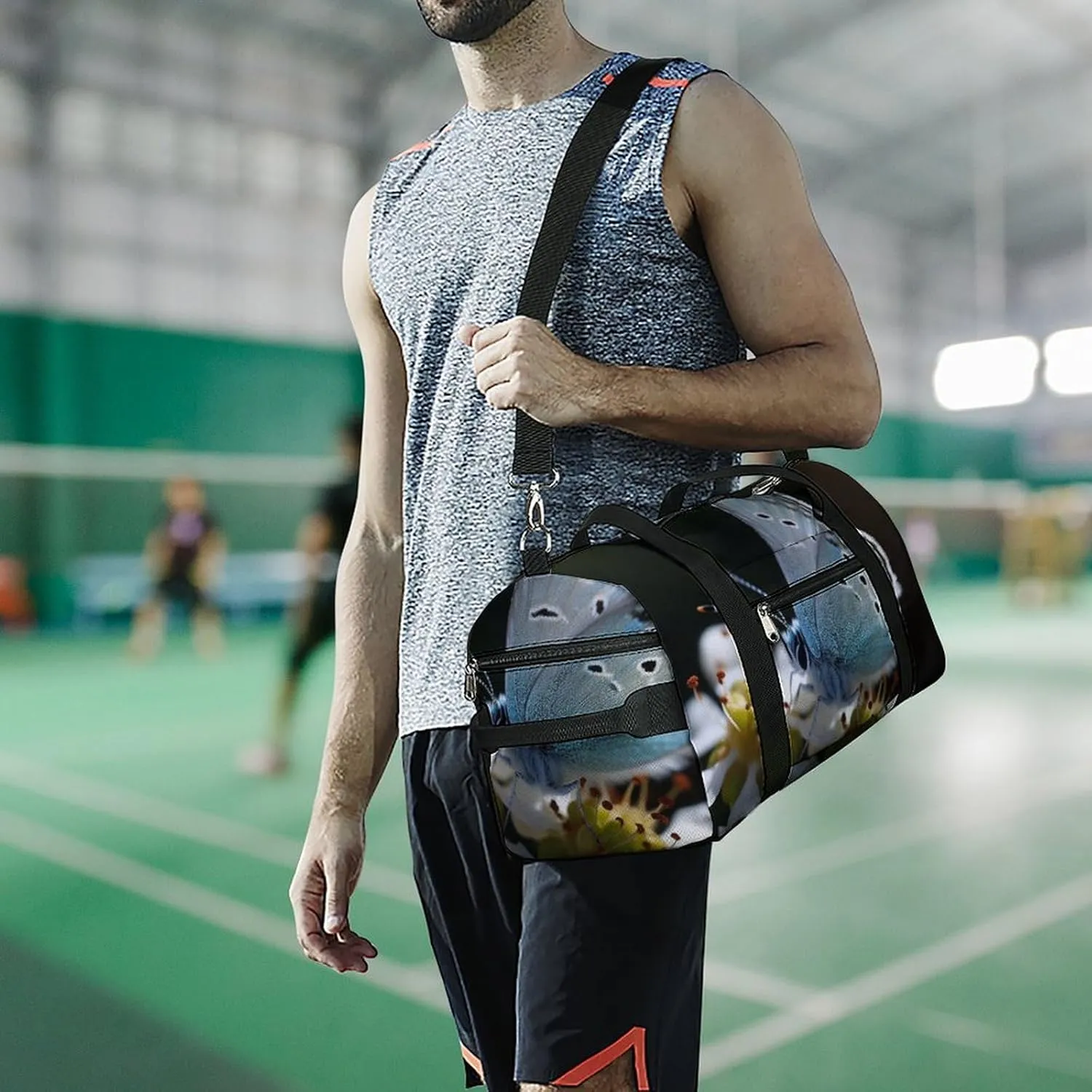 Gym Bag Butterfly Lingering on Flower Duffel Bag for Men Women Travel Overnight Bag with Shoe Compartment Workout Bags