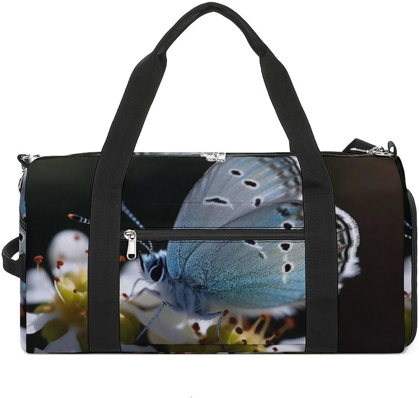 Gym Bag Butterfly Lingering on Flower Duffel Bag for Men Women Travel Overnight Bag with Shoe Compartment Workout Bags