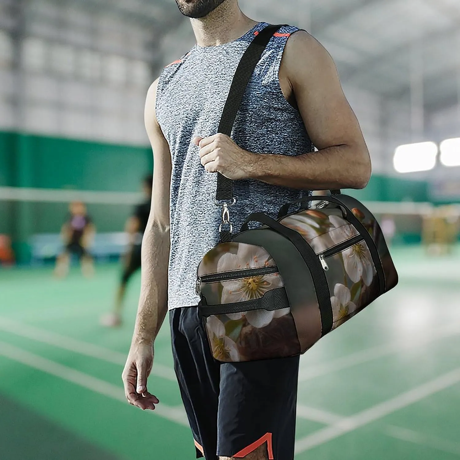 Gym Bag Flowers on Table Duffel Bag for Men Women Travel Overnight Bag with Shoe Compartment Workout Bags