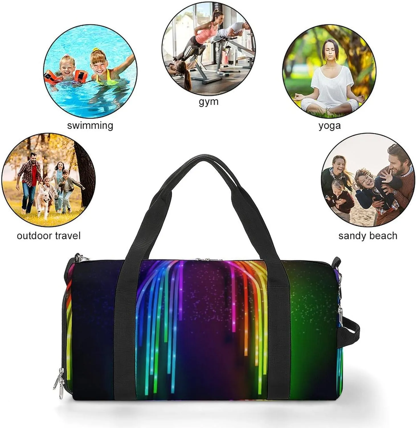 Gym Bag Rainbow Neon Duffel Bag for Men Women Overnight Bag with Shoe Compartment Workout Bags