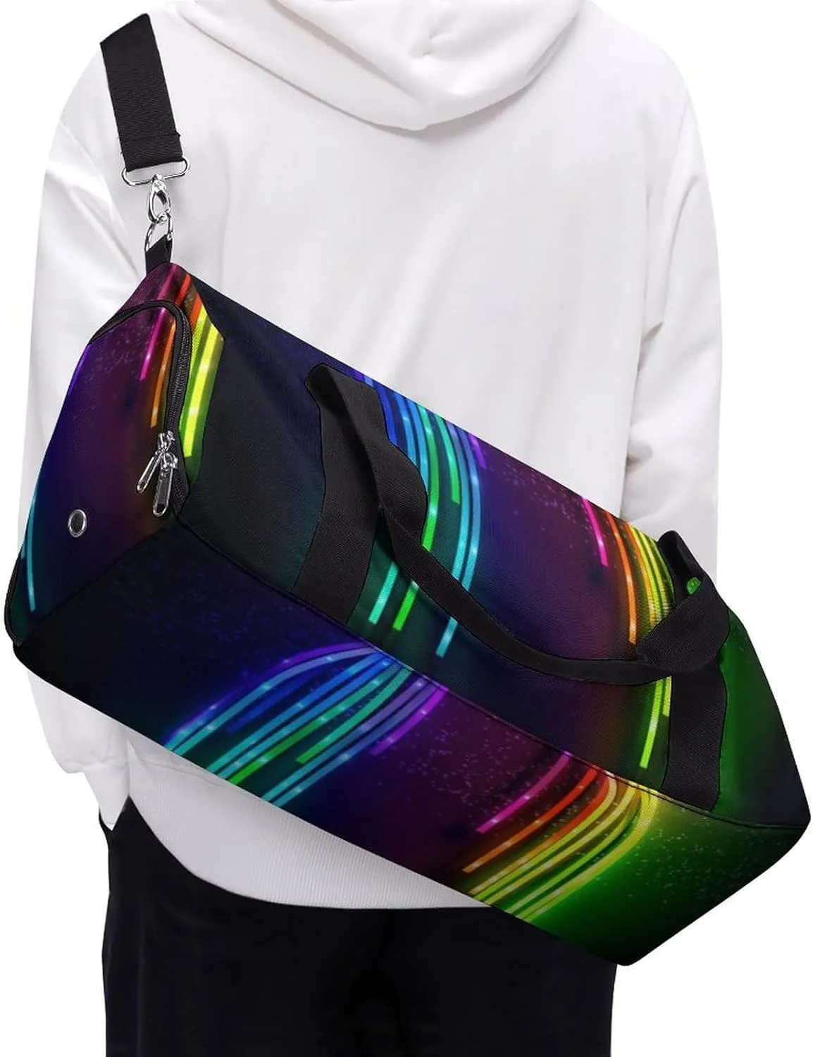 Gym Bag Rainbow Neon Duffel Bag for Men Women Overnight Bag with Shoe Compartment Workout Bags