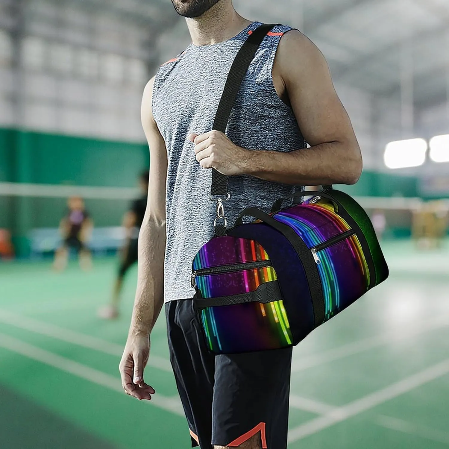 Gym Bag Rainbow Neon Duffel Bag for Men Women Overnight Bag with Shoe Compartment Workout Bags