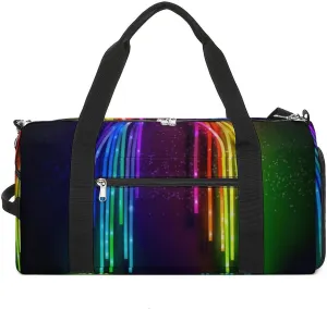 Gym Bag Rainbow Neon Duffel Bag for Men Women Overnight Bag with Shoe Compartment Workout Bags