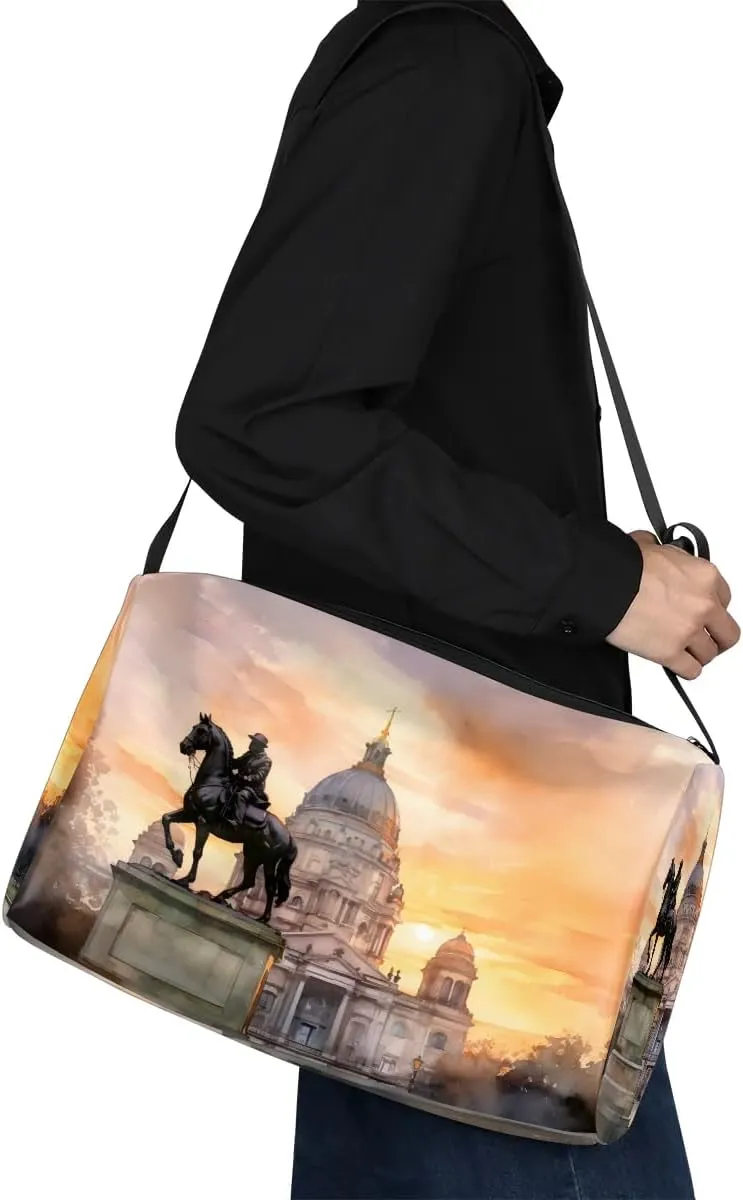 Gym Bags for Men 14.8 Inch Lightweight Carry On Bags for Airplanes Waterproof Duffle Bag for Travel, City Castle Beauty Print