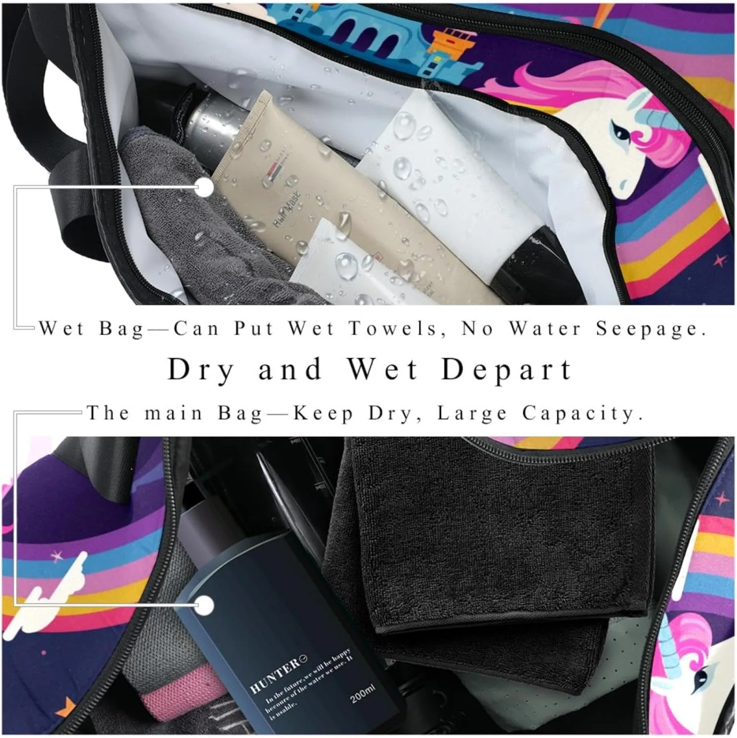 Gym Bags for Men,Travel Duffel Bags for Women,Castle Clouds Rainbow Unicorn,Workout Bag