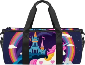 Gym Bags for Men,Travel Duffel Bags for Women,Castle Clouds Rainbow Unicorn,Workout Bag