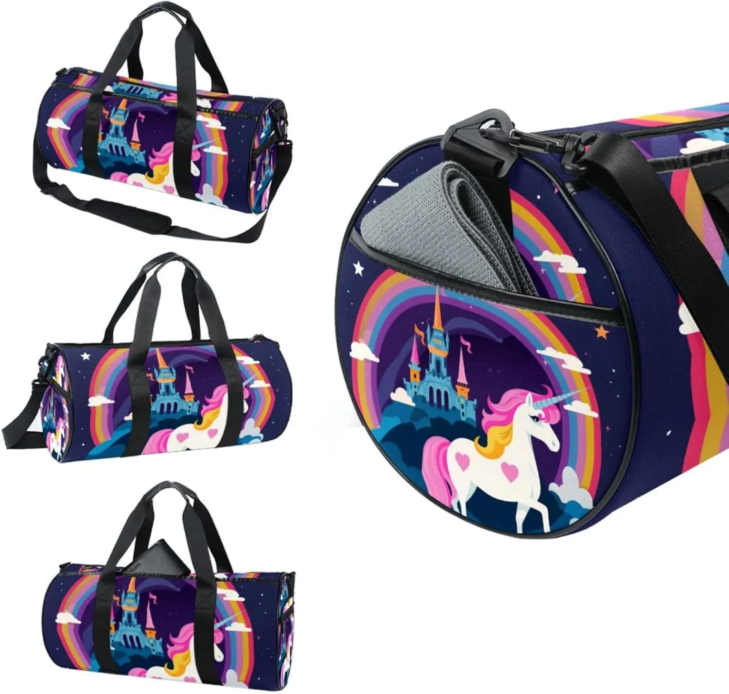 Gym Bags for Men,Travel Duffel Bags for Women,Castle Clouds Rainbow Unicorn,Workout Bag