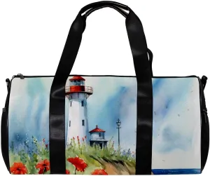 Gym Bags for Men,Travel Duffel Bags for Women,Flower Bush Summer Lighthouse,Workout Bag
