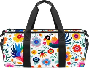 Gym Bags for Men,Travel Duffel Bags for Women,Flower Colored Lines Bird,Workout Bag