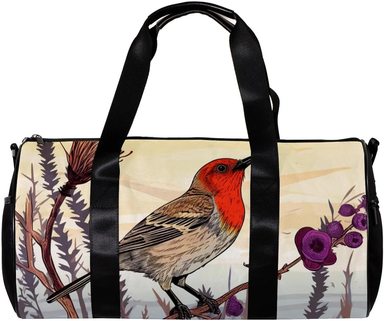 Gym Bags for Women,Duffle Bag for Travel,Bird Purple Flower Bush,Gym Bag for Men